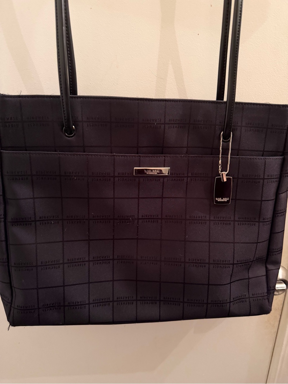 Nine West Black Grid-Pattern Shoulder Tote